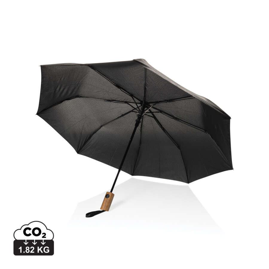 Kaycey 21' AWARE™ RPET Acacia wood mini auto open umbrella